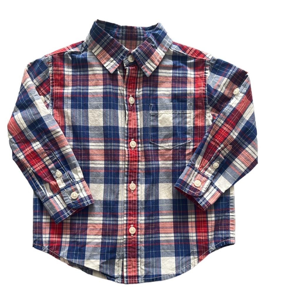 JANIE and JACK Long Sleeve Button Collared Flannel Plaid Boy Shirt  12–18 Months
